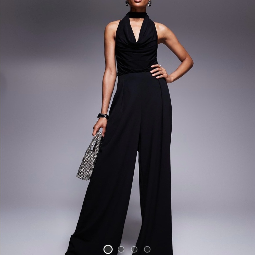 ASOS Black Halter Wide Leg Jumpsuit